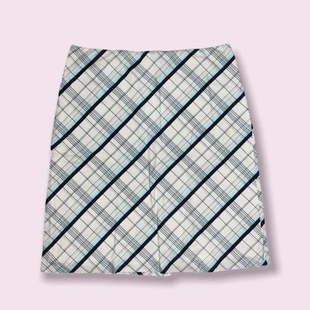 American Eagle Plaid Skirt Blue White Argyle High Rise Preppy Mini Womens Size 8
